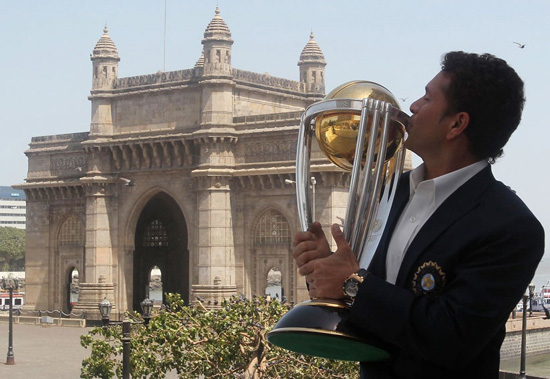 Sachin Tendulkar With ICC World Cup Trophy 2011